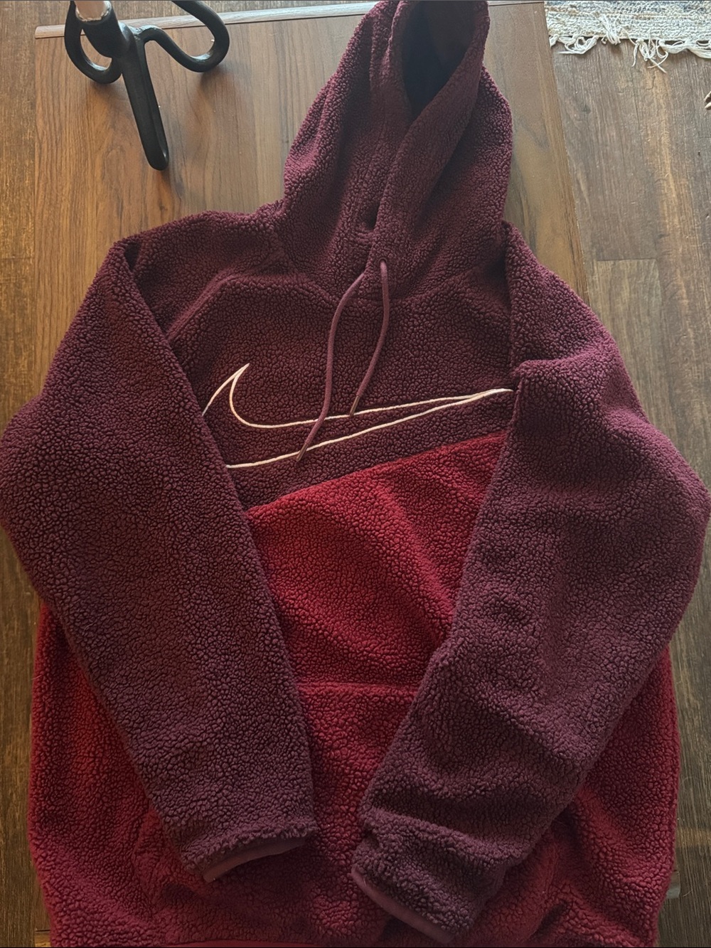Nike Two-Tone Burgundy/Maroon Sherpa Pullover Hoodie